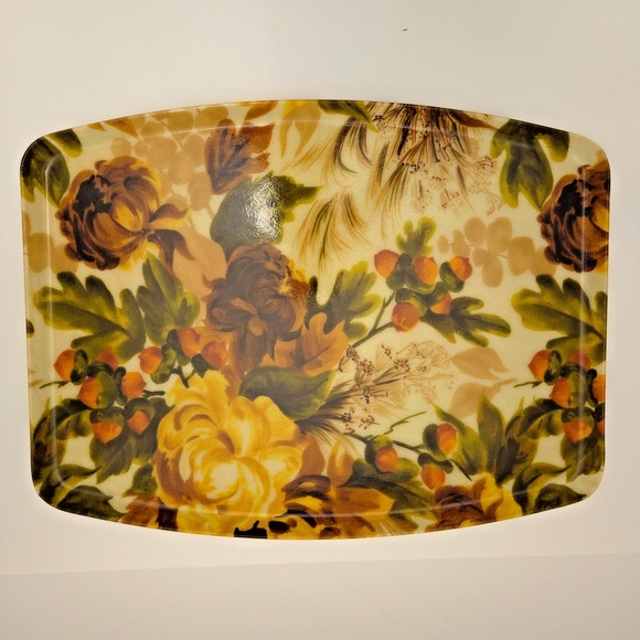 Vintage 60s LARGE 21"x16" MCM Mid Century Vintage Fiberglass Floral Tray serving - Picture 2 of 16